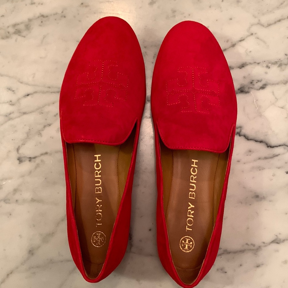 Tory Burch Red Suede Slippers